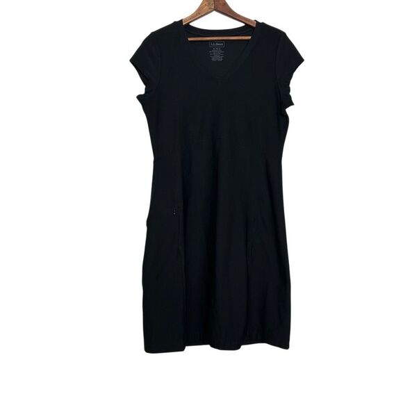 L.L. Bean V-Neck Short Sleeve Stretch UPF Fitness Active Dress Black Size Medium - Picture 1 of 6